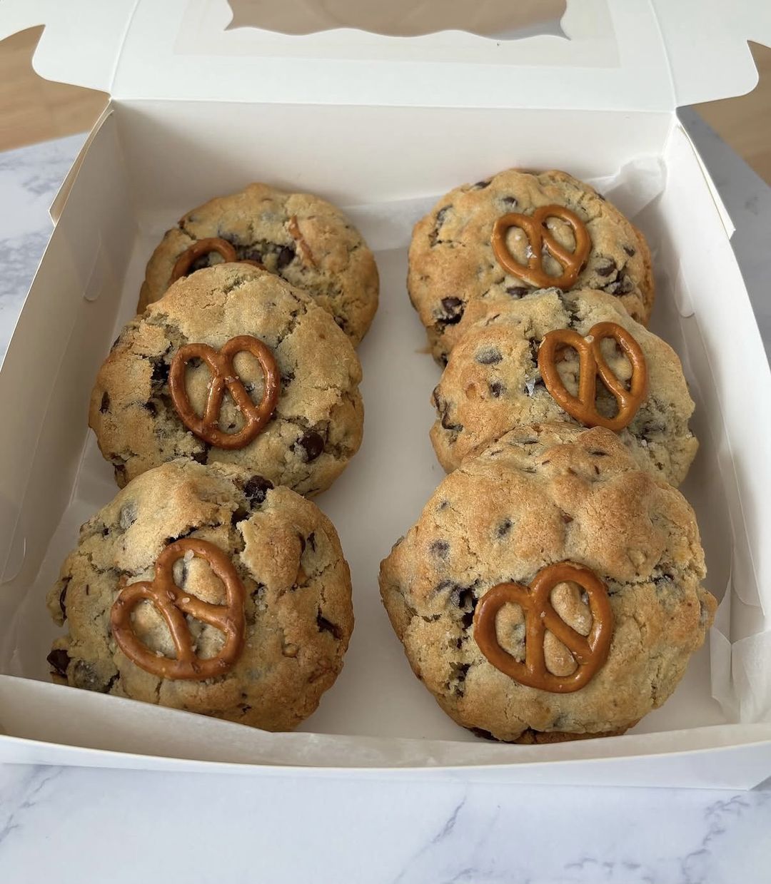 Chunky chocolate chip cookies topped with salted pretzels (photo 2 of 2)